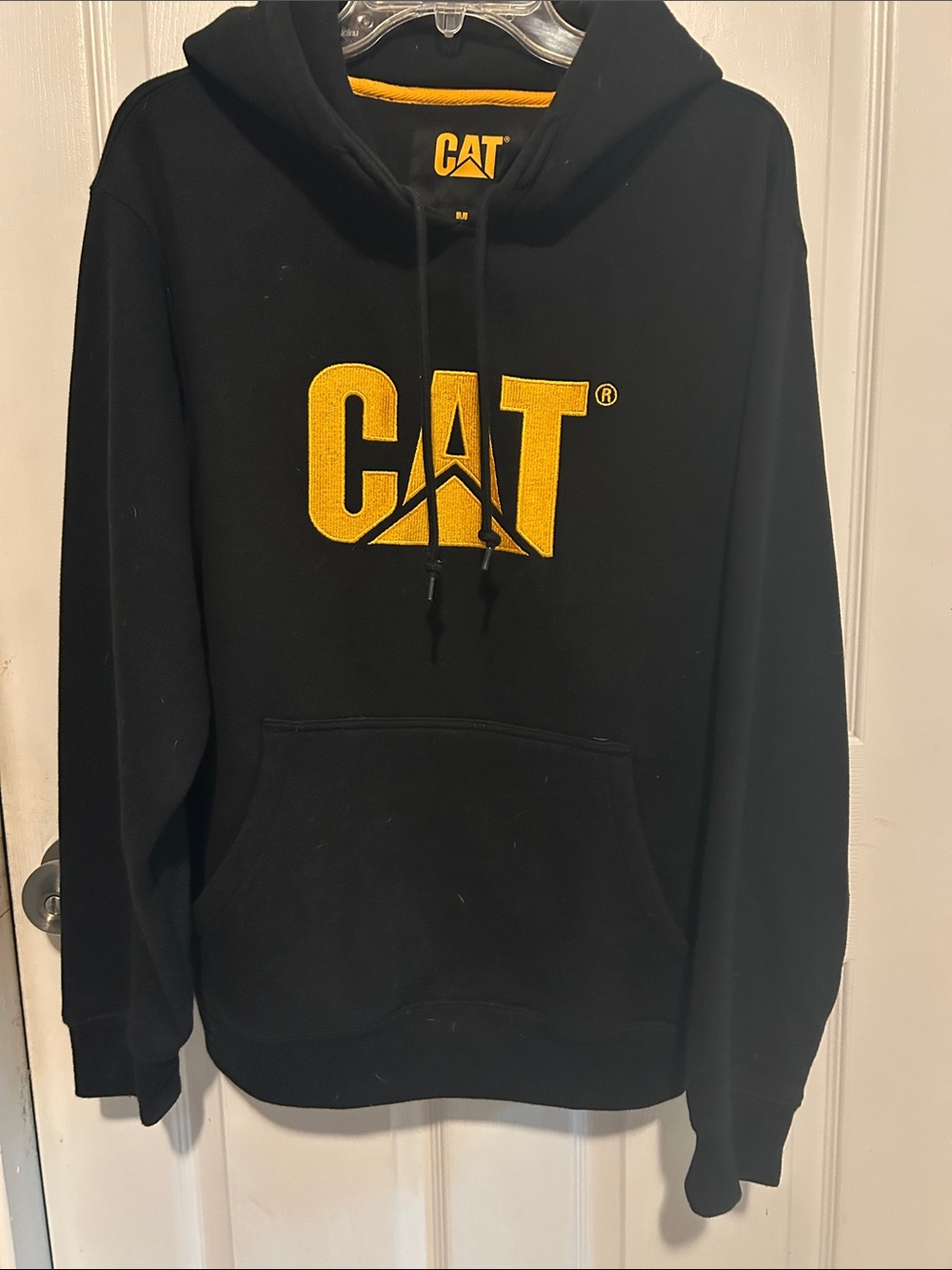 Caterpillar Black Hoodie with Bold Yellow CAT Emblem